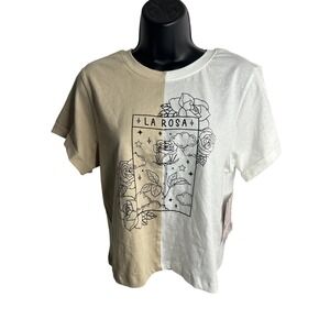 Vibe N‎ Shirt Womens Medium La Rosa Split Graphic Tee Good Vibes